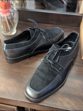 Belvedere Florence Men's 10.5 M Black Leather Suede Derby Shoes Square Toe Italy